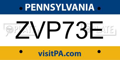 ZVP73E Pennsylvania License Plate