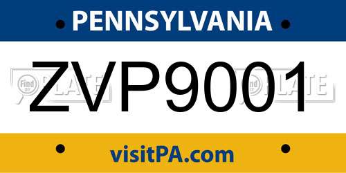 ZVP9001 Pennsylvania License Plate
