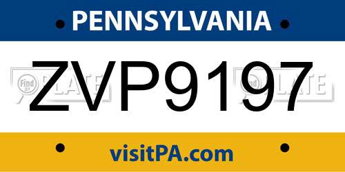ZVP9197 Pennsylvania License Plate