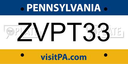 ZVPT33 Pennsylvania License Plate