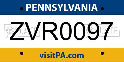 ZVR0097 Pennsylvania License Plate
