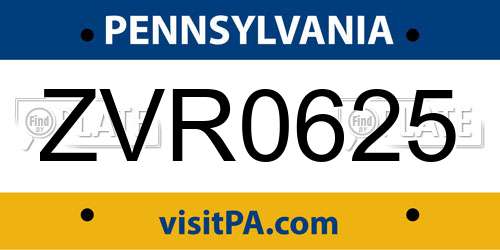 ZVR0625 Pennsylvania License Plate