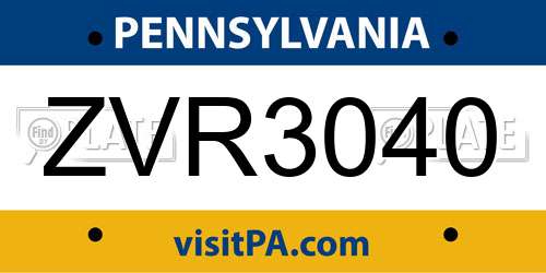 ZVR3040 Pennsylvania License Plate