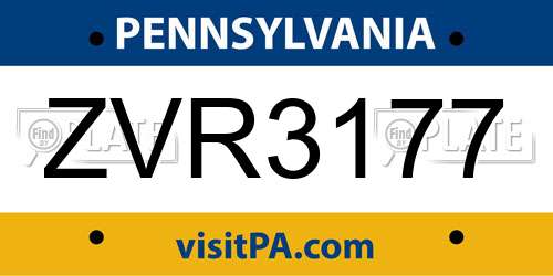 ZVR3177 Pennsylvania License Plate