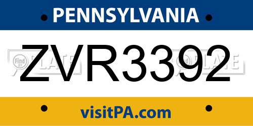 ZVR3392 Pennsylvania License Plate