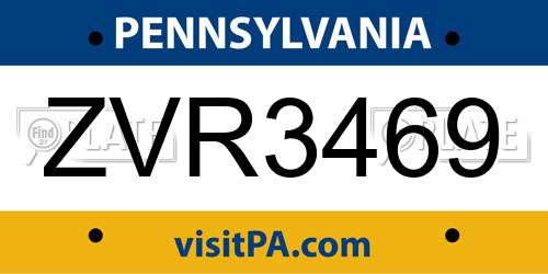 ZVR3469 Pennsylvania License Plate