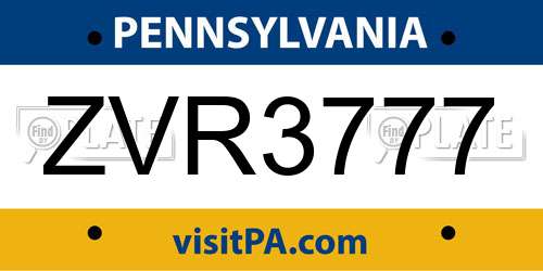 ZVR3777 Pennsylvania License Plate