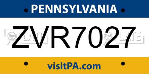 ZVR7027 Pennsylvania License Plate