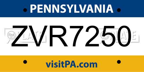 ZVR7250 Pennsylvania License Plate
