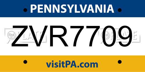 ZVR7709 Pennsylvania License Plate