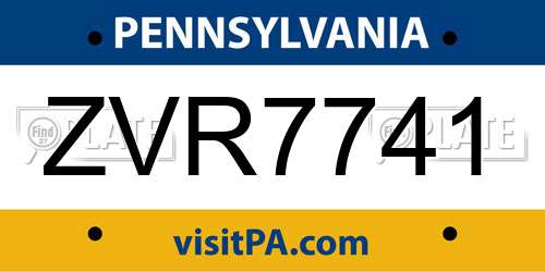 ZVR7741 Pennsylvania License Plate