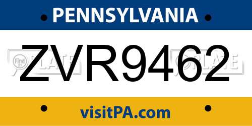 ZVR9462 Pennsylvania License Plate