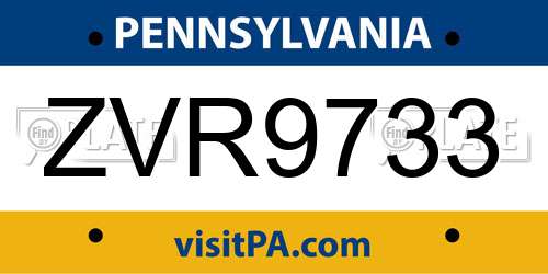 ZVR9733 Pennsylvania License Plate