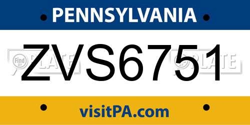 ZVS6751 Pennsylvania License Plate