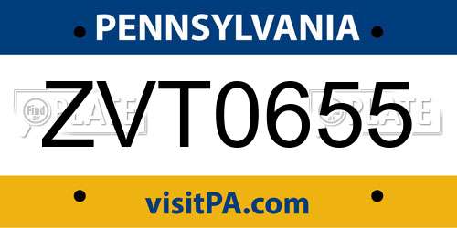 ZVT0655 Pennsylvania License Plate