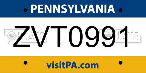 ZVT0991 Pennsylvania License Plate