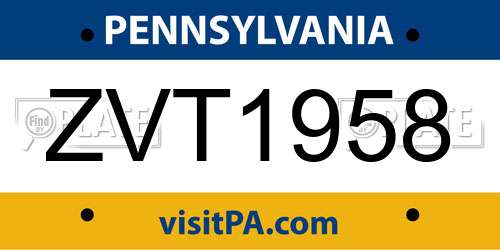 ZVT1958 Pennsylvania License Plate
