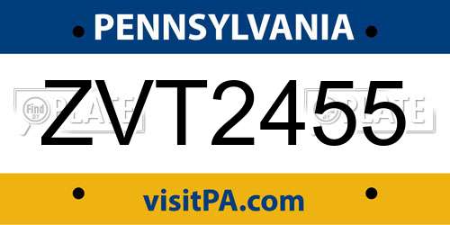 ZVT2455 Pennsylvania License Plate