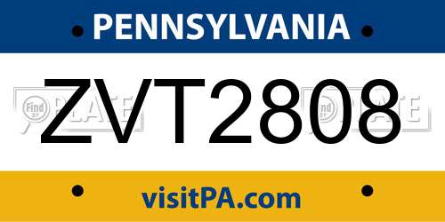 ZVT2808 Pennsylvania License Plate