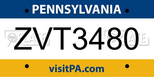 ZVT3480 Pennsylvania License Plate