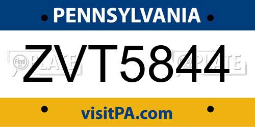 ZVT5844 Pennsylvania License Plate