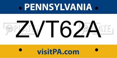 ZVT62A Pennsylvania License Plate