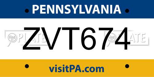 ZVT674 Pennsylvania License Plate