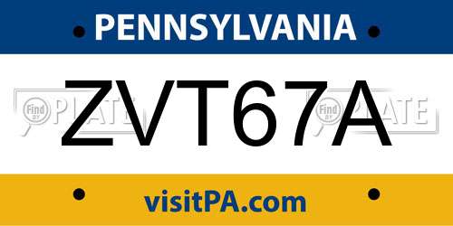 ZVT67A Pennsylvania License Plate