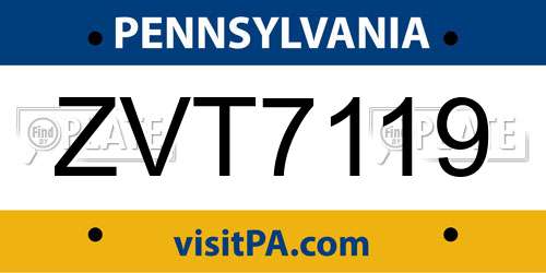 ZVT7119 Pennsylvania License Plate