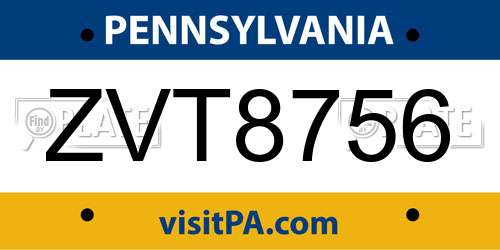 ZVT8756 Pennsylvania License Plate