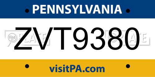 ZVT9380 Pennsylvania License Plate