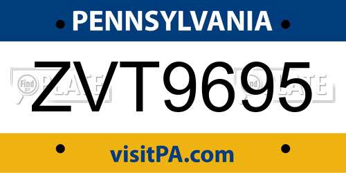 ZVT9695 Pennsylvania License Plate