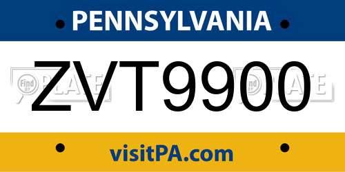 ZVT9900 Pennsylvania License Plate
