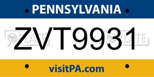 ZVT9931 Pennsylvania License Plate