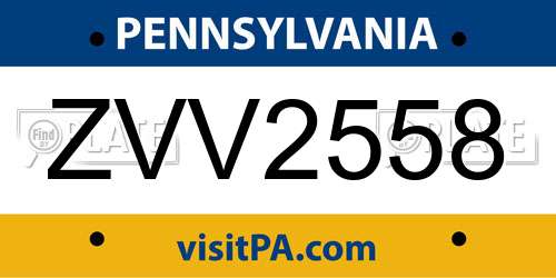 ZVV2558 Pennsylvania License Plate