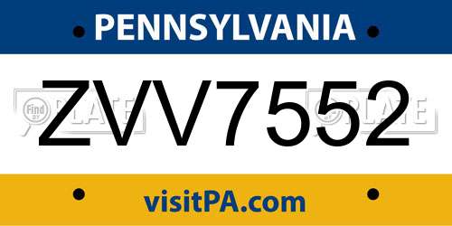 ZVV7552 Pennsylvania License Plate