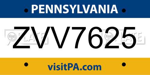 ZVV7625 Pennsylvania License Plate