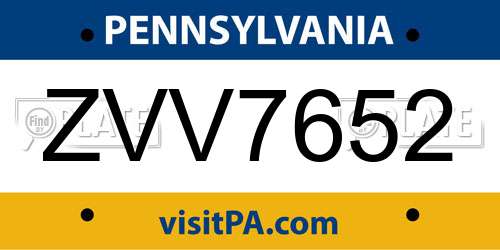 ZVV7652 Pennsylvania License Plate