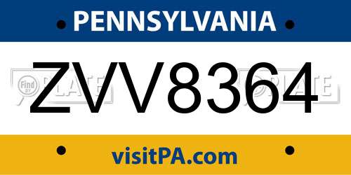 ZVV8364 Pennsylvania License Plate