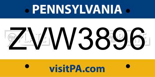 ZVW3896 Pennsylvania License Plate