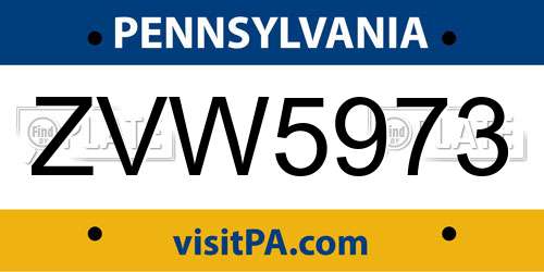 ZVW5973 Pennsylvania License Plate