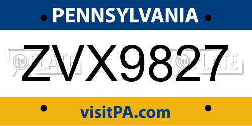 ZVX9827 Pennsylvania License Plate