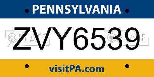 ZVY6539 Pennsylvania License Plate