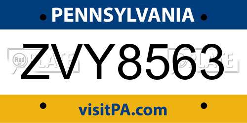 ZVY8563 Pennsylvania License Plate