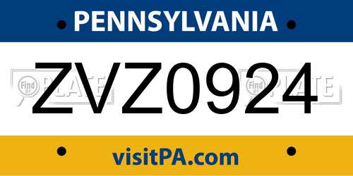 ZVZ0924 Pennsylvania License Plate