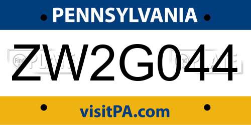 ZW2G044 Pennsylvania License Plate