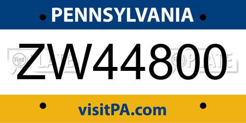 ZW44800 Pennsylvania License Plate