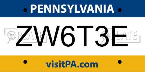 ZW6T3E Pennsylvania License Plate