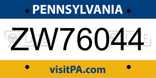 ZW76044 Pennsylvania License Plate