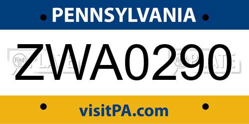 ZWA0290 Pennsylvania License Plate